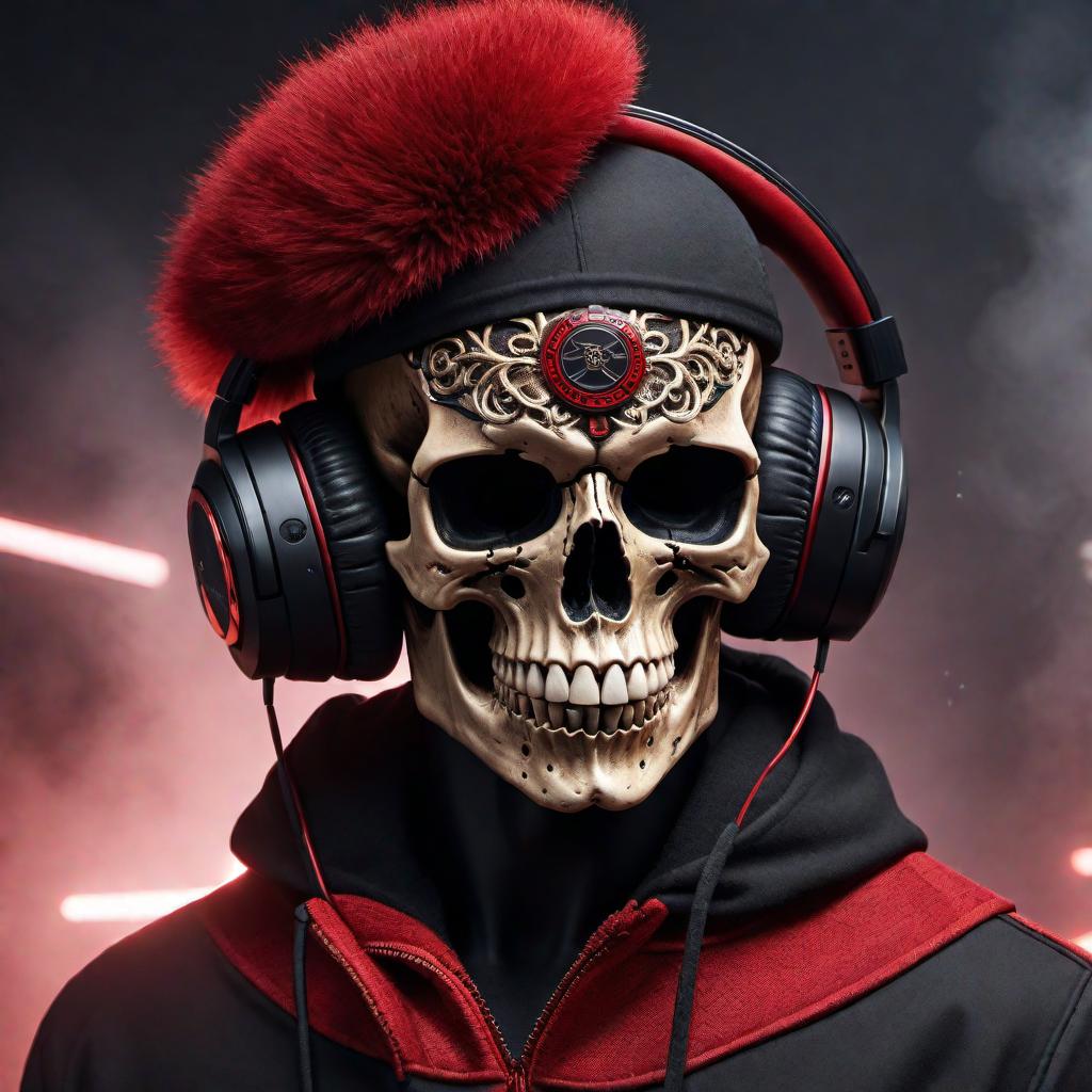  A logo for the rap name 'B.RayOnDaTrack' incorporating a black and red record, the name 'B.RayOnDaTrack,' and a skull wearing headphones. The design should prominently feature the text 'B.RayOnDaTrack' along with the graphical elements to create a cohesive and stylish logo suitable for the music industry. hyperrealistic, full body, detailed clothing, highly detailed, cinematic lighting, stunningly beautiful, intricate, sharp focus, f/1. 8, 85mm, (centered image composition), (professionally color graded), ((bright soft diffused light)), volumetric fog, trending on instagram, trending on tumblr, HDR 4K, 8K