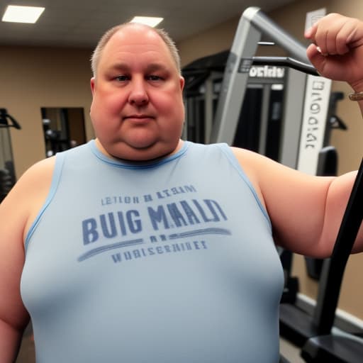  Brown hair, blue eyes, long nose, fat, tall, and wears workout clothes, old man