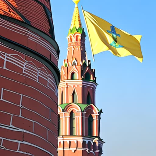  The flag of Ukraine flies on the Kremlin tower in Moscow