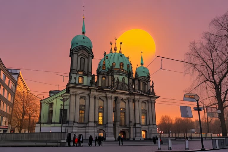  Mehrere Berliner Sehenswürdigkeiten bei Sonnenuntergang