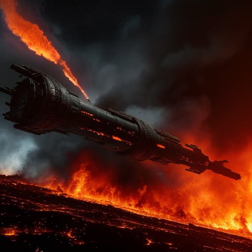  Cinematic, breathtaking photograph of a far away space station, covered in flames, burnt debris seen, outer space background wide body