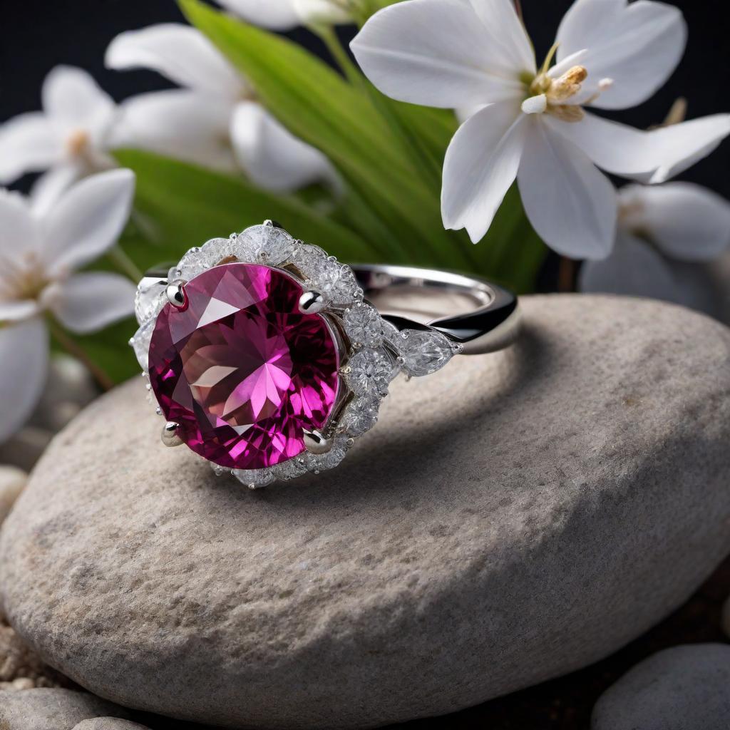  flower-shaped stone settings using round cut, trillion cut, and marquise cut gemstones hyperrealistic, full body, detailed clothing, highly detailed, cinematic lighting, stunningly beautiful, intricate, sharp focus, f/1. 8, 85mm, (centered image composition), (professionally color graded), ((bright soft diffused light)), volumetric fog, trending on instagram, trending on tumblr, HDR 4K, 8K