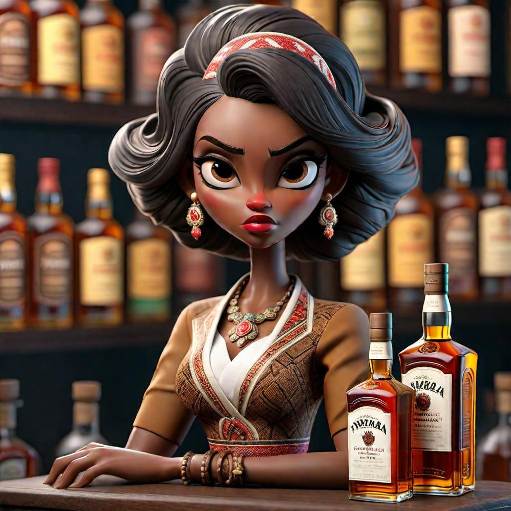  Ankara whiskey hyperrealistic, full body, detailed clothing, highly detailed, cinematic lighting, stunningly beautiful, intricate, sharp focus, f/1. 8, 85mm, (centered image composition), (professionally color graded), ((bright soft diffused light)), volumetric fog, trending on instagram, trending on tumblr, HDR 4K, 8K
