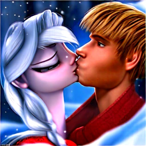  Make a photo of Elsa and Kristoff kissing