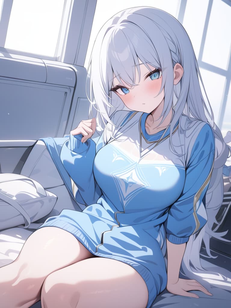  Cute, subculture, jerseys, moe sleeves, white hair, light blue, angel, light blue eyes, masterpiece, best quality,8k,ultra detailed,high resolution,an extremely delicate and beautiful,hyper detail