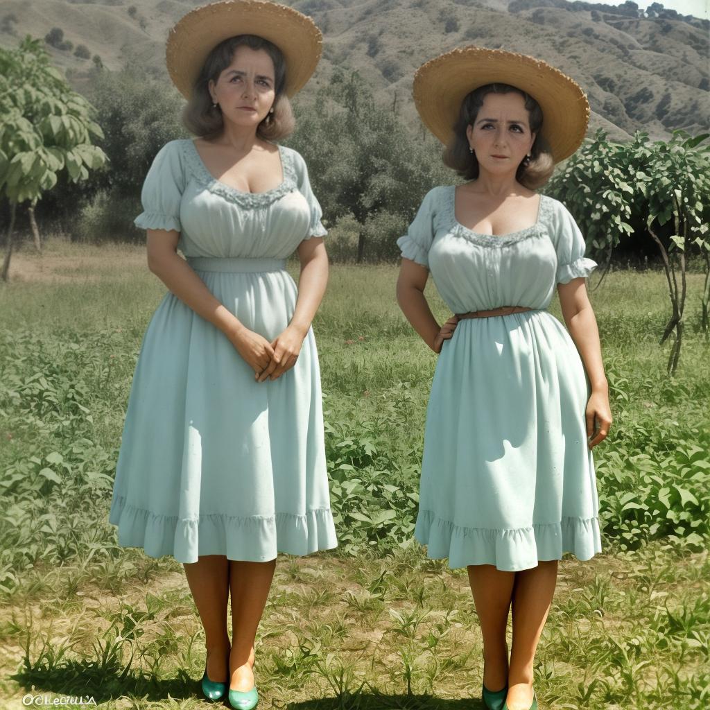  señora voluptuosa en colaless en el campo del año 1960s, culona