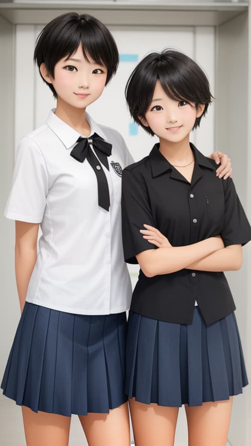  , two junior high students, short hair, s , s