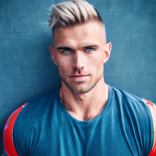 portrait+ style Russian queer fitness model blonde hunk dilf dude face