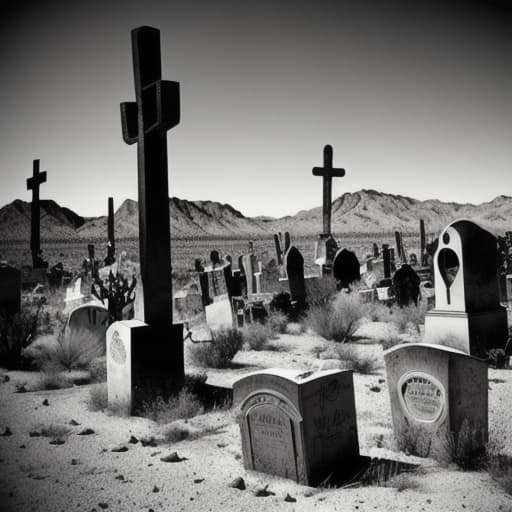  A rustic old timey super creepy graveyard in the desert