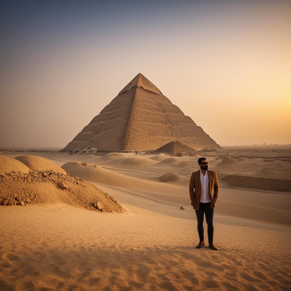  cinematic film still Egypt, real photo, Cairo, sunset, evening, view of the pyramid of Cheops, desert, beauty . shallow depth of field, vignette, highly detailed, high budget, bokeh, cinemascope, moody, epic, gorgeous, film grain, grainy hyperrealistic, full body, detailed clothing, highly detailed, cinematic lighting, stunningly beautiful, intricate, sharp focus, f/1. 8, 85mm, (centered image composition), (professionally color graded), ((bright soft diffused light)), volumetric fog, trending on instagram, trending on tumblr, HDR 4K, 8K