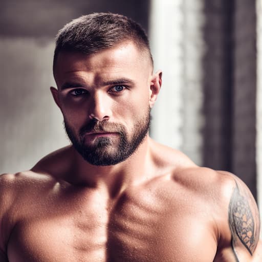 portrait+ style Russian queer fitness model brunette hunk dilf dude face