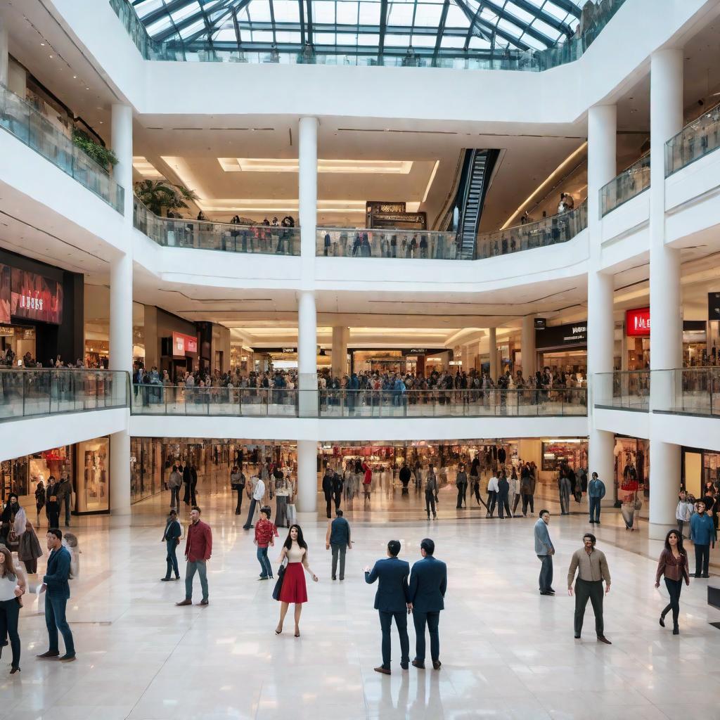  A dramatic scene of a knife fight in the middle of a mall. Show two individuals engaged in a fierce fight with knives, with bystanders looking shocked and afraid. The mall should have typical features like shops, a food court, and escalators, all with a tense and chaotic atmosphere. hyperrealistic, full body, detailed clothing, highly detailed, cinematic lighting, stunningly beautiful, intricate, sharp focus, f/1. 8, 85mm, (centered image composition), (professionally color graded), ((bright soft diffused light)), volumetric fog, trending on instagram, trending on tumblr, HDR 4K, 8K