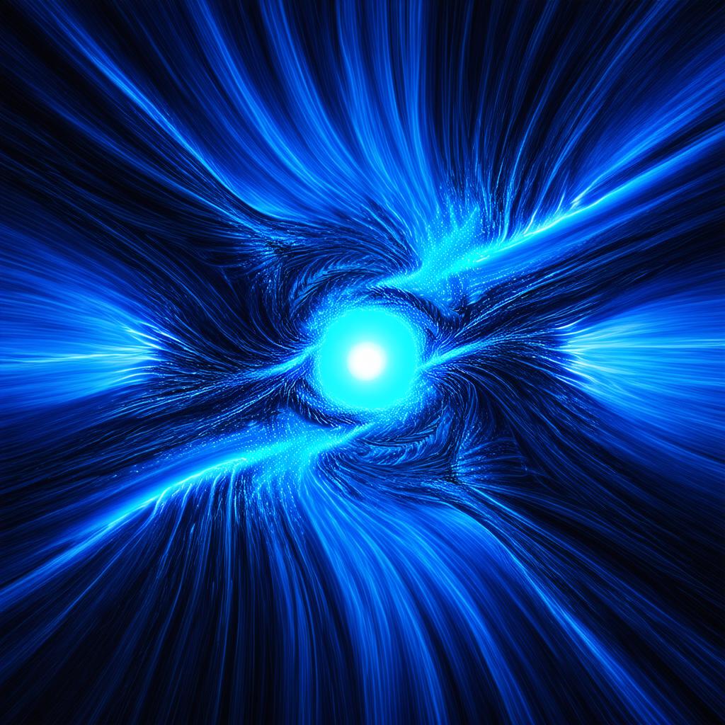  blue art ‘Vortex Media’ avec une forme de vortex, symbolisant l'énergie dynamique et le flux créatif.