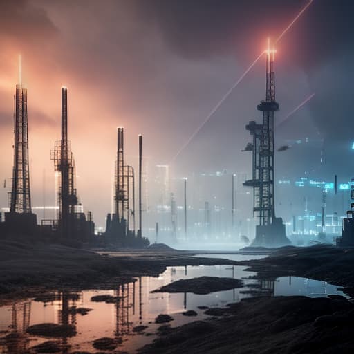  Oil and gas towers in the shape of glowing neuron lines against a beautiful landscape during a celebration., futuristic technology , robots , spaceships , by Vitaly Bulgarov , Maciej Kuciara , Jama Jurabaev , Sparth , Karla Ortiz hyperrealistic, full body, detailed clothing, highly detailed, cinematic lighting, stunningly beautiful, intricate, sharp focus, f/1. 8, 85mm, (centered image composition), (professionally color graded), ((bright soft diffused light)), volumetric fog, trending on instagram, trending on tumblr, HDR 4K, 8K