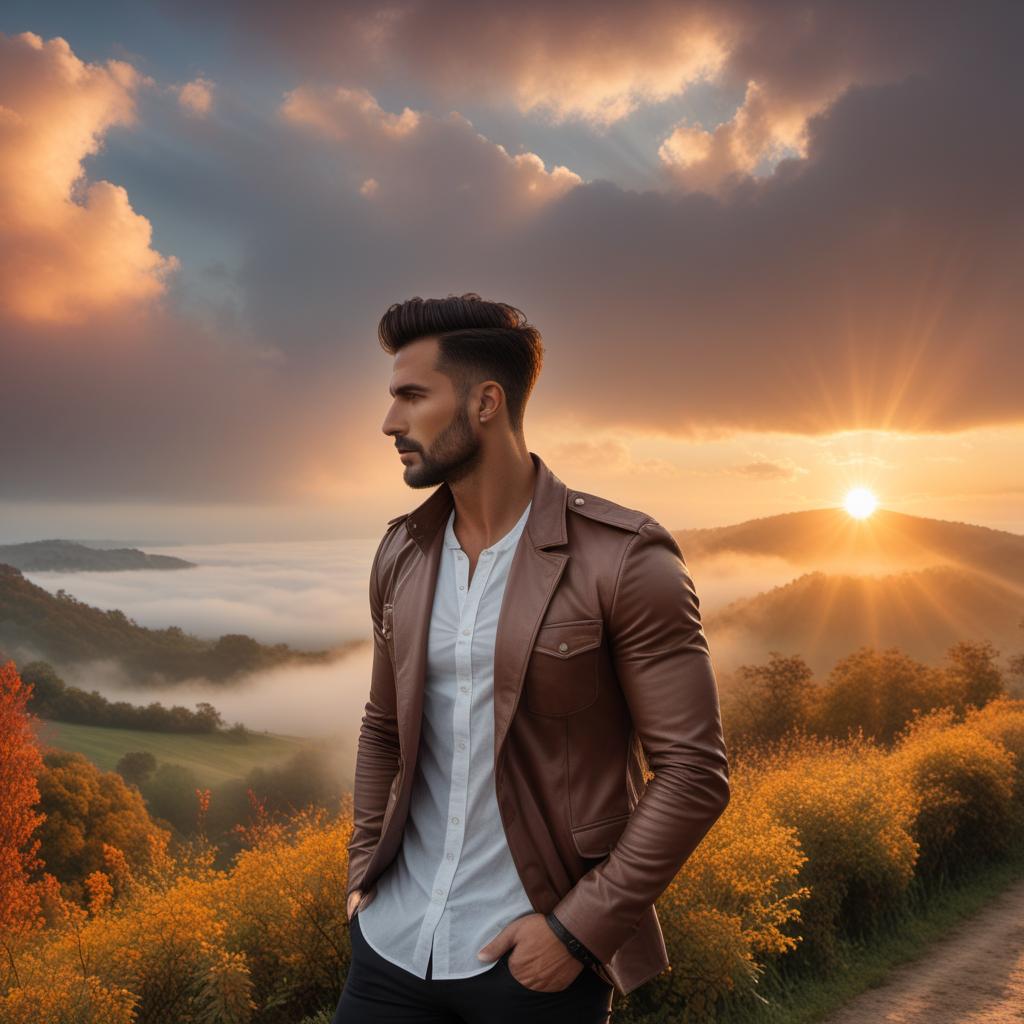  Beautiful sunrise, sun peeping through the clouds, warm colors, serene atmosphere, landscape with horizon, gentle light rays, morning sky hyperrealistic, full body, detailed clothing, highly detailed, cinematic lighting, stunningly beautiful, intricate, sharp focus, f/1. 8, 85mm, (centered image composition), (professionally color graded), ((bright soft diffused light)), volumetric fog, trending on instagram, trending on tumblr, HDR 4K, 8K