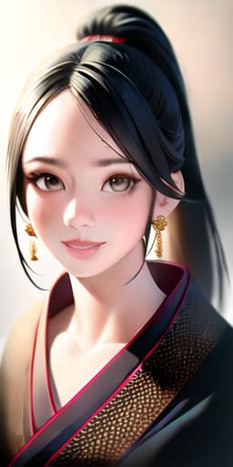  Girl, facing in front, ponytail, black hair, hair ornament, smile, floral pattern,, (Masterpiece, BestQuality:1.3), (ultra detailed:1.2), (hyperrealistic:1.3), (RAW photo:1.2),High detail RAW color photo, professional photograph, (Photorealistic:1.4), (realistic:1.4), ,professional lighting, (japanese), beautiful face, (realistic face)