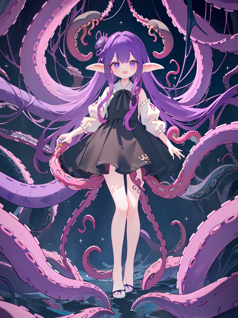  ((full body)),Open mouth,(best quality:1.4、masterpiece:1.4)、((limbs entangled in tentacles))、half eyes、purple hair、ジト目, masterpiece, best quality,8k,ultra detailed,high resolution,an extremely delicate and beautiful,hyper detail