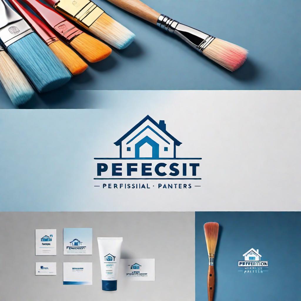  A professional and modern logo for a business named 'Perfectionist Painters' that specializes in exterior painting. The logo should feature a clean and stylish design related to painting, such as paint brushes, a paint roller, and possibly a silhouette of a house or building. Use a trustworthy color palette, such as blues and whites. Include the business name 'Perfectionist Painters' in a professional font. hyperrealistic, full body, detailed clothing, highly detailed, cinematic lighting, stunningly beautiful, intricate, sharp focus, f/1. 8, 85mm, (centered image composition), (professionally color graded), ((bright soft diffused light)), volumetric fog, trending on instagram, trending on tumblr, HDR 4K, 8K