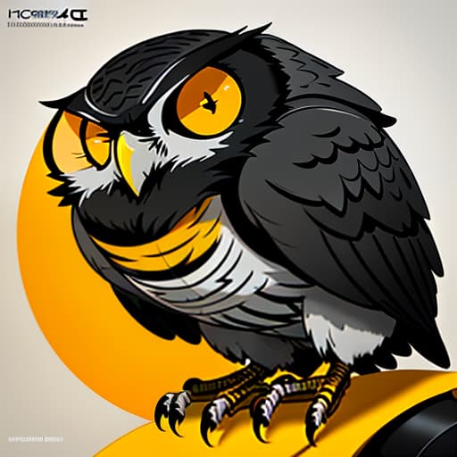  A mechanical cartoon owl in bright black, yellow, orange, and white colors., animal, illustration, flat, vector, detailed. hyperrealistic, full body, detailed clothing, highly detailed, cinematic lighting, stunningly beautiful, intricate, sharp focus, f/1. 8, 85mm, (centered image composition), (professionally color graded), ((bright soft diffused light)), volumetric fog, trending on instagram, trending on tumblr, HDR 4K, 8K