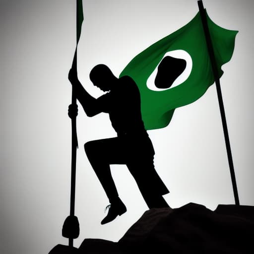  a man in black silhouette lifting the flag of Nigeria