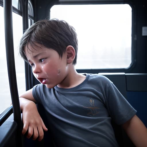  a very sweaty very young boy, caught on a public bus, is discovered by the viewer. The young 's face is rendered in exquisite detail, a look of and arousal as he realizes he's been caught the boy on the bus seat lets out a stream of warm, viscous liquid shooting out from his huge engorged erect tip coating his and splattering onto the floor of the bus, the pinnacle of his is his sweaty features, high-angle shot, dramatic angle, extreme angle shot, photo-realistic, volumetric fog, 85mm lens, HDR, cinematic