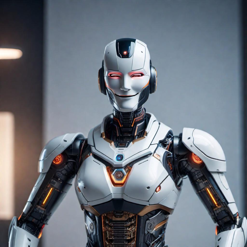  A friendly AI assistant greeting a user with a cheerful expression and welcoming gesture. hyperrealistic, full body, detailed clothing, highly detailed, cinematic lighting, stunningly beautiful, intricate, sharp focus, f/1. 8, 85mm, (centered image composition), (professionally color graded), ((bright soft diffused light)), volumetric fog, trending on instagram, trending on tumblr, HDR 4K, 8K