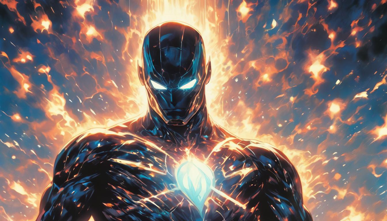  hyperrealism,fantasy aestheticA human figure with an aura of light, energy lines connecting to a cosmic map, starry background, glowing symbols around, majestic, radiant, potential, high tech clothing clad in sleek, futuristic costume with metallic accents and form fitting designs, marvel superhero comics style, unreal engine rendering