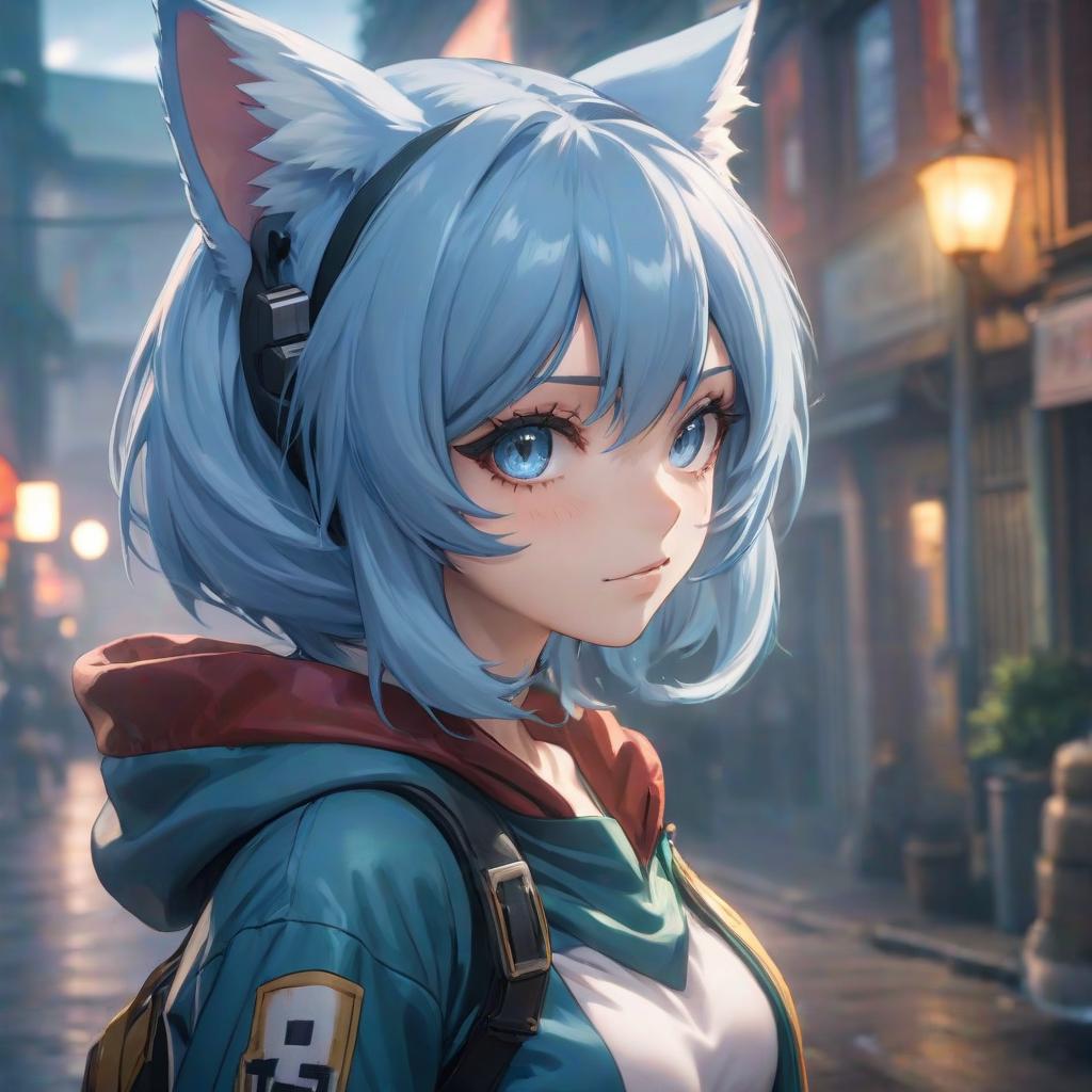  Girl from My Hero Academia anime with blue hair and cat ears. hyperrealistic, full body, detailed clothing, highly detailed, cinematic lighting, stunningly beautiful, intricate, sharp focus, f/1. 8, 85mm, (centered image composition), (professionally color graded), ((bright soft diffused light)), volumetric fog, trending on instagram, trending on tumblr, HDR 4K, 8K