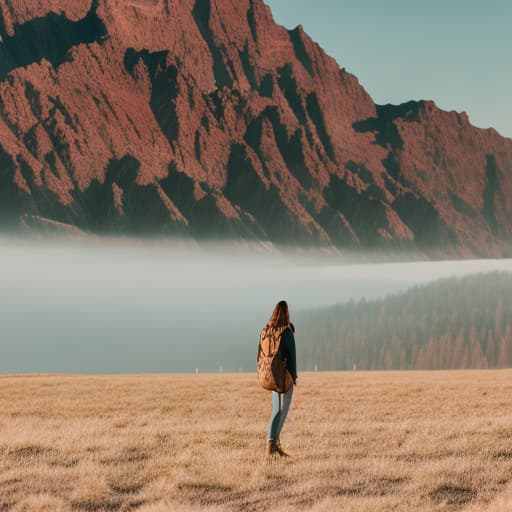 analog style photo about peaceful world Mountain Majesty hyperrealistic, full body, detailed clothing, highly detailed, cinematic lighting, stunningly beautiful, intricate, sharp focus, f/1. 8, 85mm, (centered image composition), (professionally color graded), ((bright soft diffused light)), volumetric fog, trending on instagram, trending on tumblr, HDR 4K, 8K