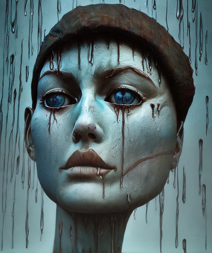 portrait+ style mannequins Beksiński pain fear guillotine chessboard death time cry rain