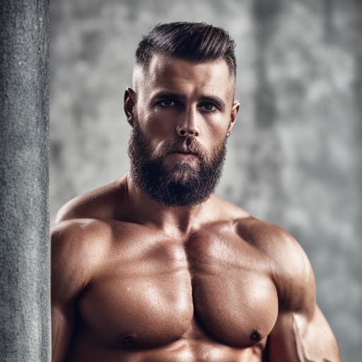 portrait+ style Russian queer fitness model brunette hunk dilf dude face