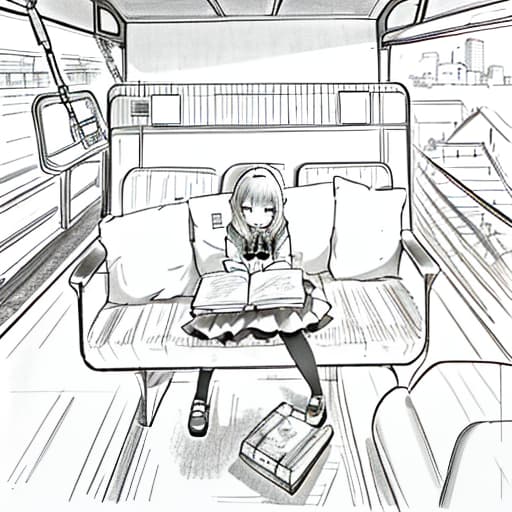  Buy a train of long distance travel, on its upper shelf sits a little girl, and outside the window is the city of Tallinn., Pencil drawing, Black and White, B&W, Low detail, sketch, concept art, Manga style, Anime style, line art, webtoon, manhua, chalk, hand drawn, defined lines, simple shades, simplistic, manga page, minimalistic hyperrealistic, full body, detailed clothing, highly detailed, cinematic lighting, stunningly beautiful, intricate, sharp focus, f/1. 8, 85mm, (centered image composition), (professionally color graded), ((bright soft diffused light)), volumetric fog, trending on instagram, trending on tumblr, HDR 4K, 8K