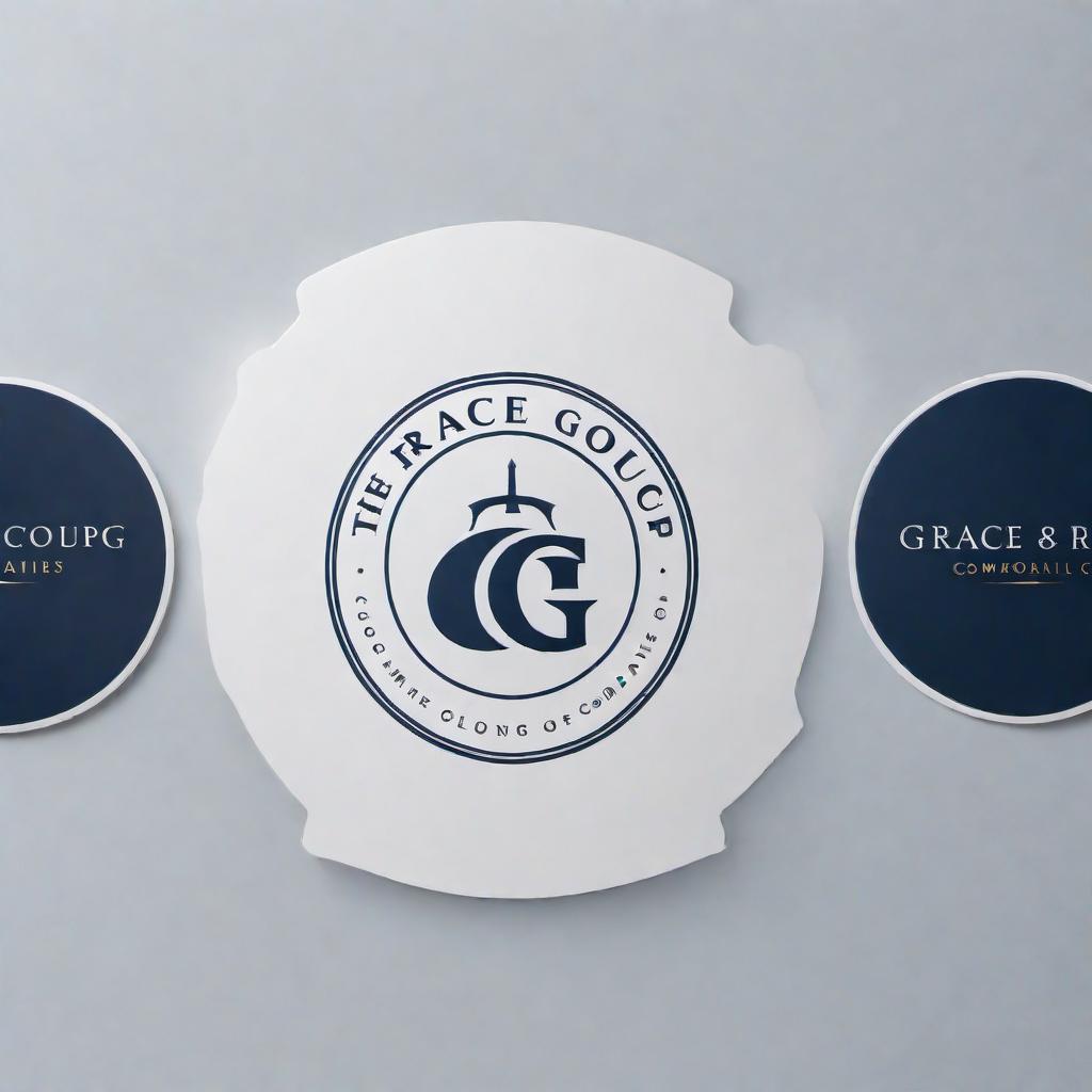  A professional logo containing the name 'The Grace Group of Companies, LLC'. The logo should be elegant and modern with a clean and sophisticated design. Use a classy color palette, such as navy blue and gold. Incorporate elements that suggest unity, growth, and expertise. hyperrealistic, full body, detailed clothing, highly detailed, cinematic lighting, stunningly beautiful, intricate, sharp focus, f/1. 8, 85mm, (centered image composition), (professionally color graded), ((bright soft diffused light)), volumetric fog, trending on instagram, trending on tumblr, HDR 4K, 8K