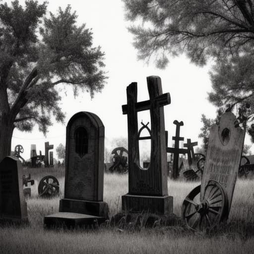  A rustic old timey creepy graveyard in the old west