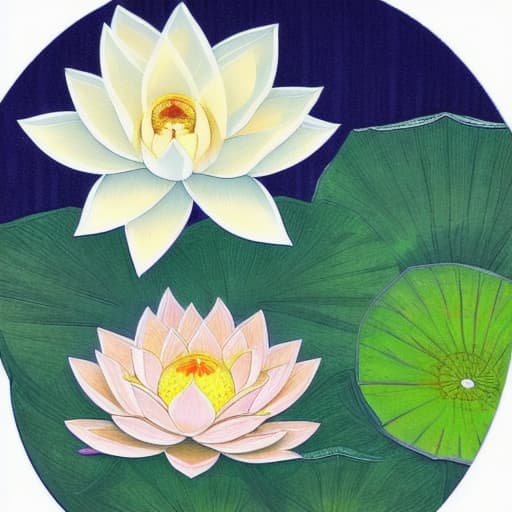  Image of 1 white lotus flower in heaven with serenity tone and holy spirituality mood create overall image in very lovely pastel palette