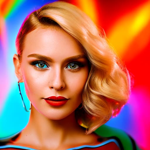 portrait+ style Russian queer TV host blonde female face