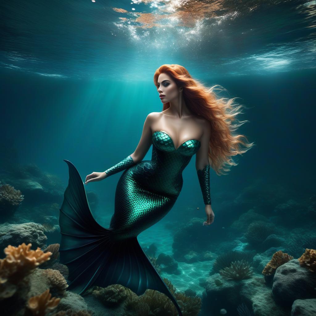  mermaid swimming in pure water, women in fins, a lot of cats, in black sea hyperrealistic, full body, detailed clothing, highly detailed, cinematic lighting, stunningly beautiful, intricate, sharp focus, f/1. 8, 85mm, (centered image composition), (professionally color graded), ((bright soft diffused light)), volumetric fog, trending on instagram, trending on tumblr, HDR 4K, 8K