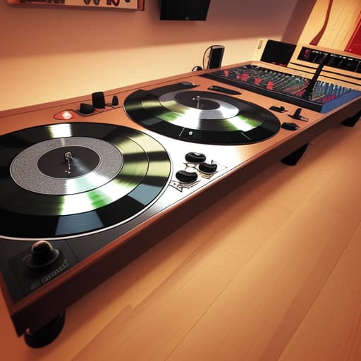  Mixer, decks, vinyls, 2d image