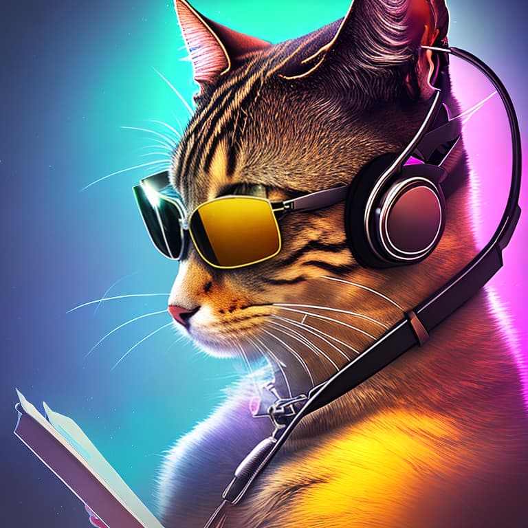 nvinkpunk Realistic image of a cat wearing headphones and reading glasses while riding a bus hyperrealistic, full body, detailed clothing, highly detailed, cinematic lighting, stunningly beautiful, intricate, sharp focus, f/1. 8, 85mm, (centered image composition), (professionally color graded), ((bright soft diffused light)), volumetric fog, trending on instagram, trending on tumblr, HDR 4K, 8K