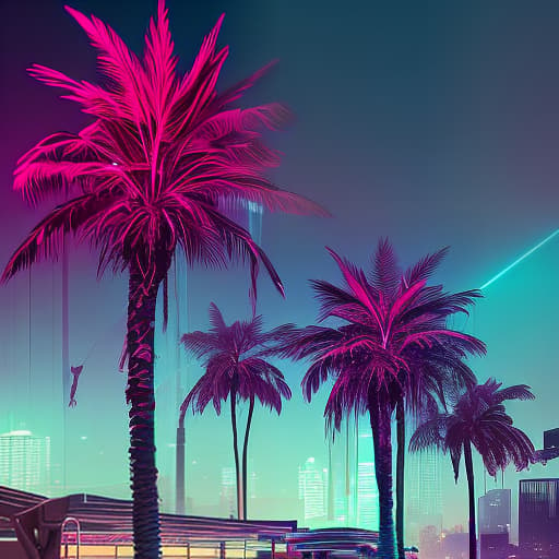 nvinkpunk palm trees on a dark background with neon smoke hyperrealistic, full body, detailed clothing, highly detailed, cinematic lighting, stunningly beautiful, intricate, sharp focus, f/1. 8, 85mm, (centered image composition), (professionally color graded), ((bright soft diffused light)), volumetric fog, trending on instagram, trending on tumblr, HDR 4K, 8K