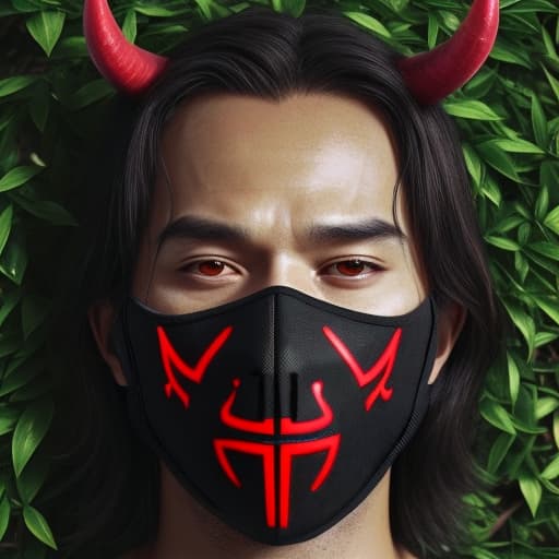  a ai devil in a bush with a mask on his face with the namne T U N I S I O