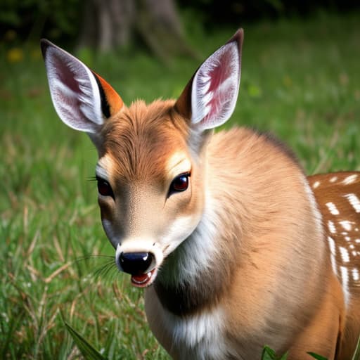  Scary looking deer, red eyes, biting.