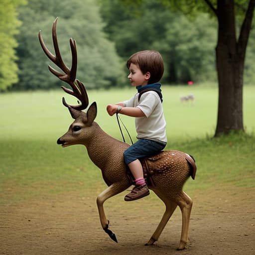  A Child riding on a Deer