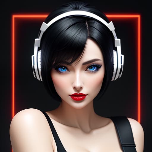  Congratulatory Anime style card of a girl's face with short black hair, blue eyes, red lips, and white headphones., (logo:1.3), vector graphics, brand, design, inspired, (straight:1.3), (symmetrical:0.4) hyperrealistic, full body, detailed clothing, highly detailed, cinematic lighting, stunningly beautiful, intricate, sharp focus, f/1. 8, 85mm, (centered image composition), (professionally color graded), ((bright soft diffused light)), volumetric fog, trending on instagram, trending on tumblr, HDR 4K, 8K