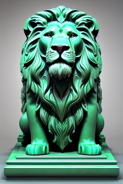  Lion covered with emerald, 3d model, very coherent symmetrical artwork