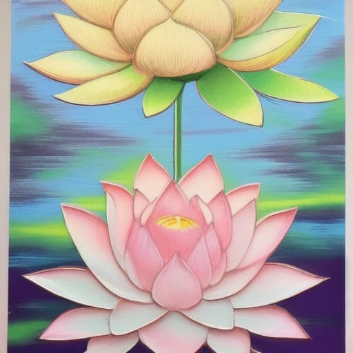  Image of 1 white lotus flower in heaven with serenity tone and holy spirituality mood create overall image in very lovely pastel palette