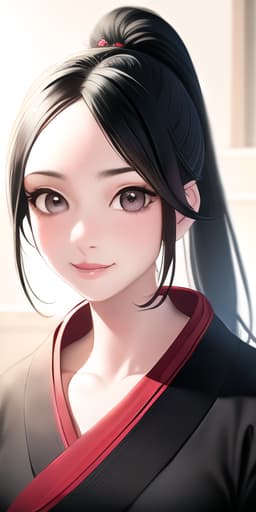  Girl, facing in front, ponytail, black hair, hair ornament, smile, flower in the background, (Masterpiece, BestQuality:1.3), (ultra detailed:1.2), (hyperrealistic:1.3), (RAW photo:1.2),High detail RAW color photo, professional photograph, (Photorealistic:1.4), (realistic:1.4), ,professional lighting, (japanese), beautiful face, (realistic face)