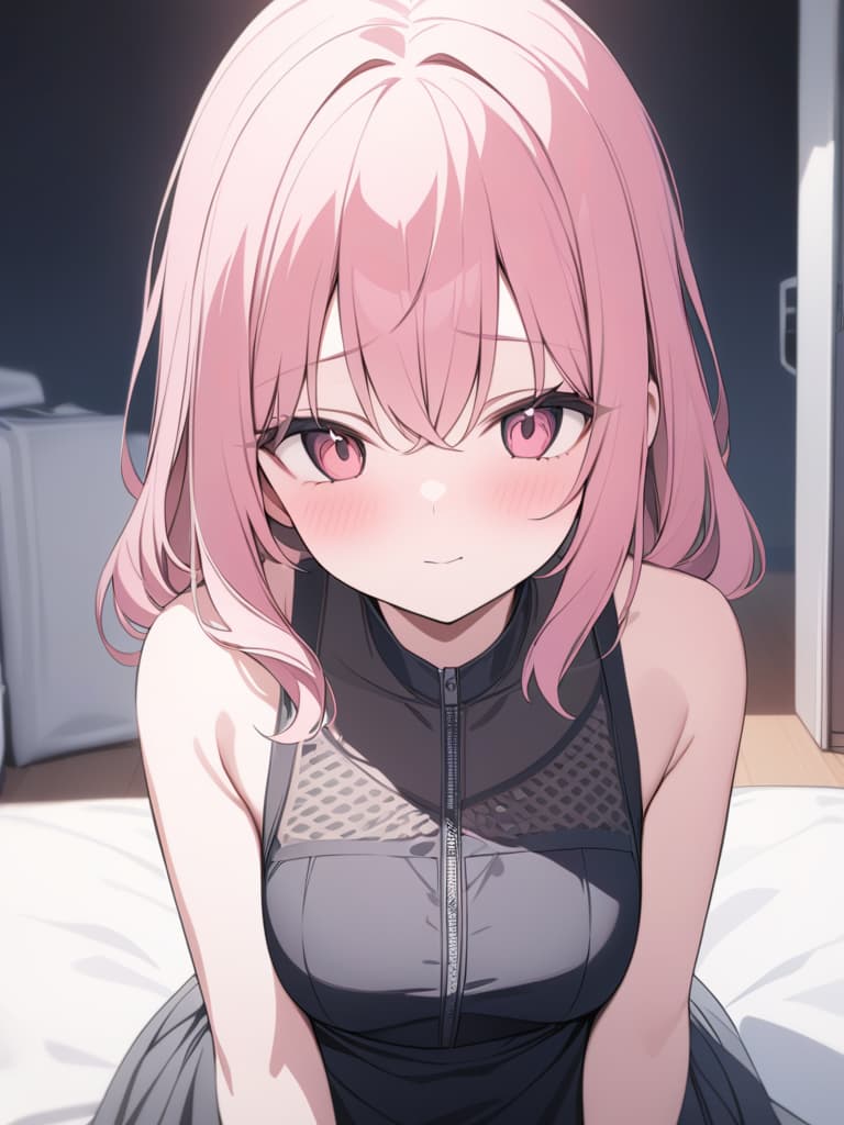  A young with pink hair with a shy face and looking up, masterpiece, best quality,8k,ultra detailed,high resolution,an extremely delicate and beautiful,hyper detail