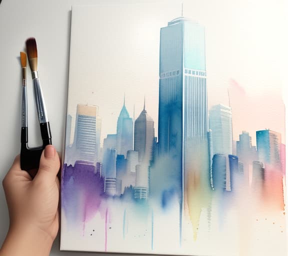  watercolor painting,Instaport style, portrait of city skyline [multi color watercolors with a white background], haze, film photography, light ethereal leaks, sharp focus, intricate highly detailed acrylic painting, palette knife and brush strokes, trending on artstation, trending on pixiv fanbox