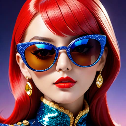  Subject detail: the image depicts a Highly detailed pair of sunglasses with vintage styling, Them sunglasses are made from a combination of glitter, metallic, coloured acetate. Art style: in the mixed art style of Irregular Choice, and Osamu Tezuka. Medium: This artwork is highly detailed and photorealistic. hyperrealistic, full body, detailed clothing, highly detailed, cinematic lighting, stunningly beautiful, intricate, sharp focus, f/1. 8, 85mm, (centered image composition), (professionally color graded), ((bright soft diffused light)), volumetric fog, trending on instagram, trending on tumblr, HDR 4K, 8K